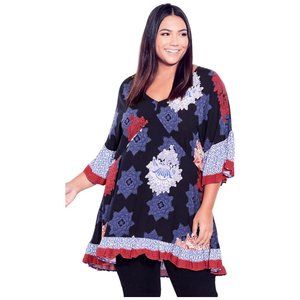 8] 30/32 - Avenue - Blue Paisley Print Trill Hem Top - NWOT $45 msrp